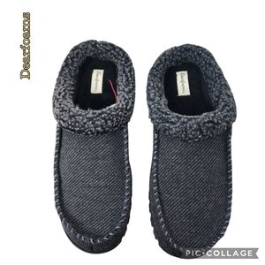 Dearfoam mens slippers black memory foam comfort in out washable size 13-14 xlrg